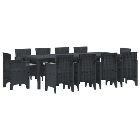 11-teiliges Garten Essset mit Kissen Anthrazit Poly-Rattan