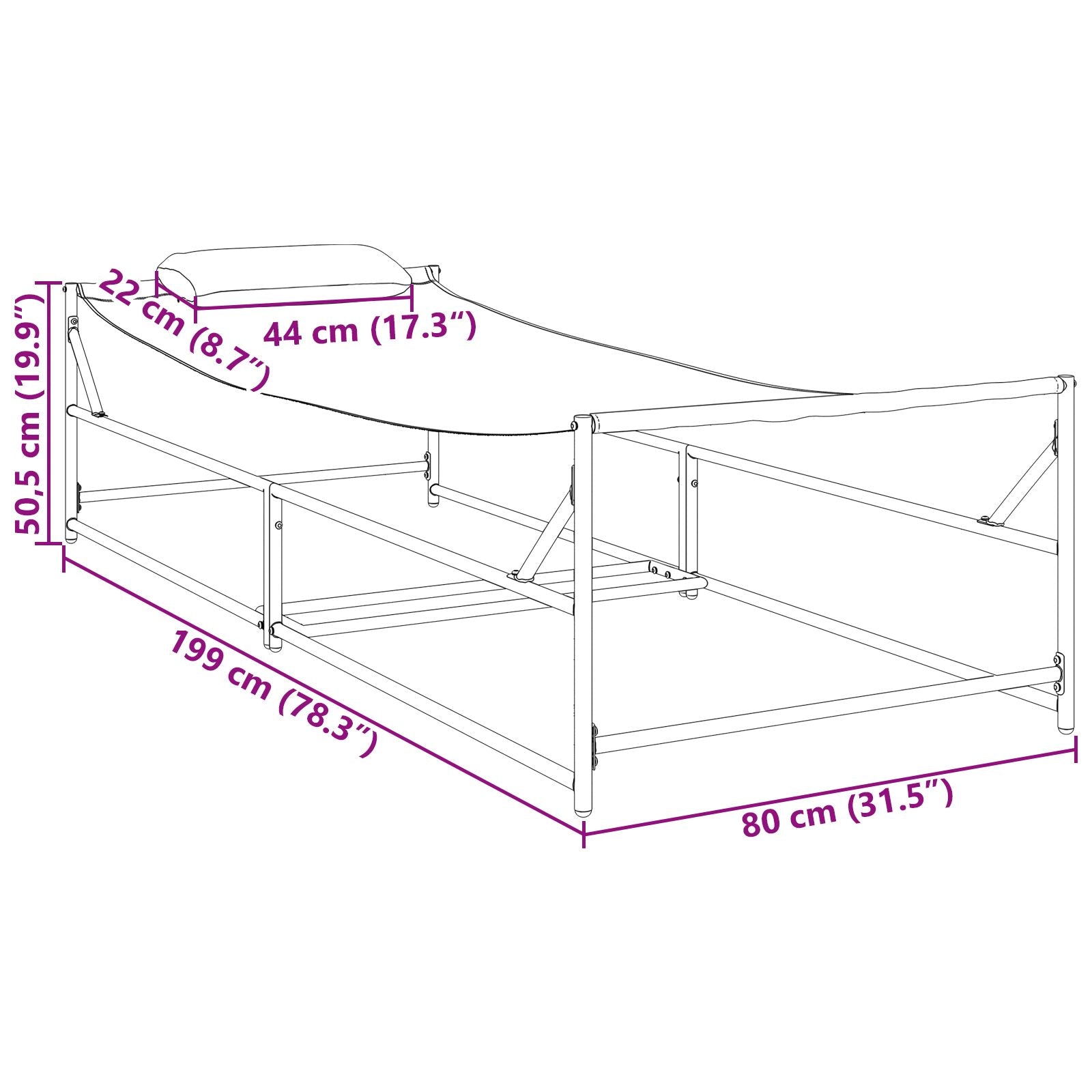 Garten Sonnenliege - Anthrazit - 200x74x73 cm - Stahl & Textilene