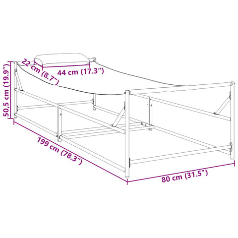 Garten Sonnenliege - Anthrazit - 200x74x73 cm - Stahl & Textilene