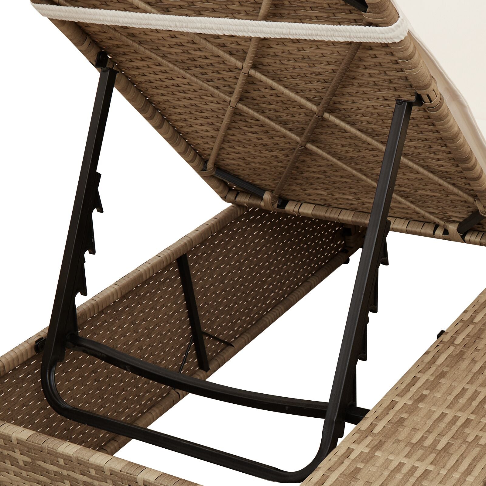 Doppellounger mit Dach und Vorhängen in Beige aus Poly Rattan