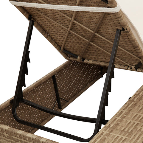 Doppellounger mit Dach und Vorhängen in Beige aus Poly Rattan