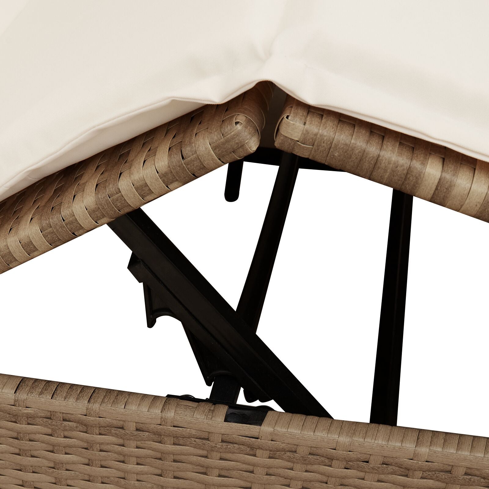 Doppellounger mit Dach und Vorhängen in Beige aus Poly Rattan