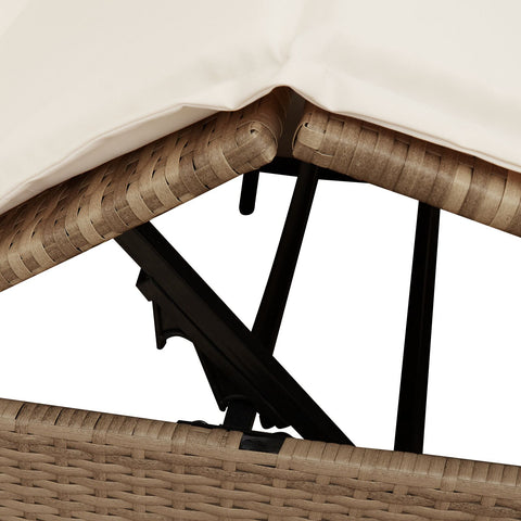 Doppellounger mit Dach und Vorhängen in Beige aus Poly Rattan