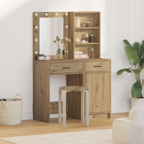 2-tlg. Schminktisch-Set mit LED-Leuchten Artisan Eiche