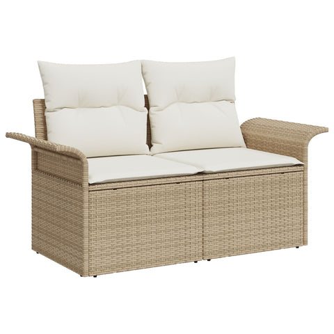 10-teilige Garten Essgruppe mit Kissen Beige Poly Rattan Akazie