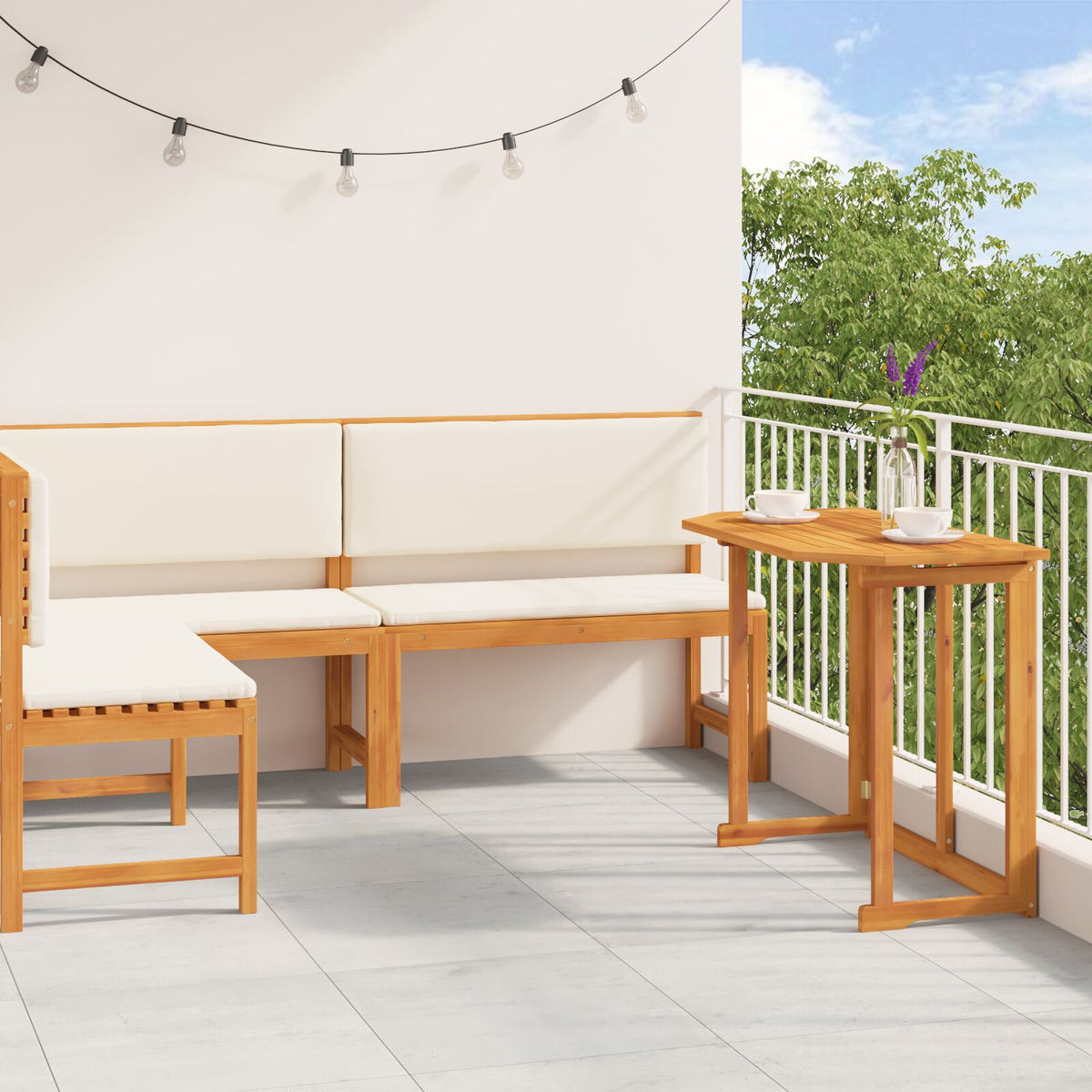 3-tlg. Garten-Bistroset mit Kissen Massivholz Akazie