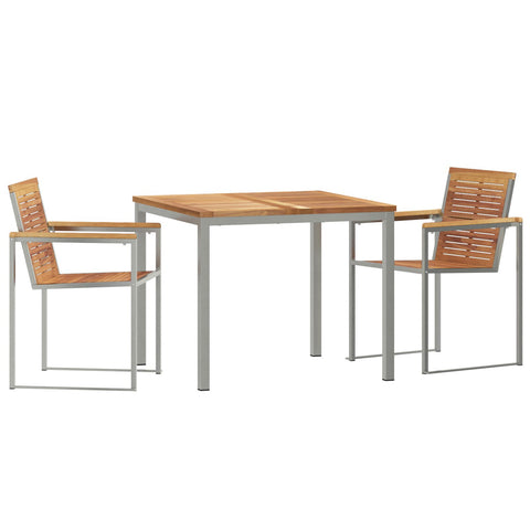 3-teiliges Garten Essset aus massivem Teakholz, Outdoor Esstisch 90x90x74,5 cm aus massivem Teakholz