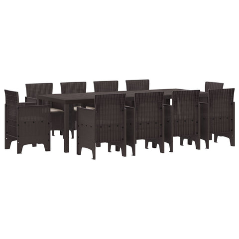11-teiliges Garten-Essset mit Kissen Braun Poly-Rattan