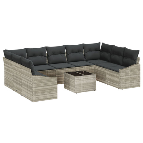 10-teiliges Garten Essgruppe mit Kissen Grau Poly Rattan