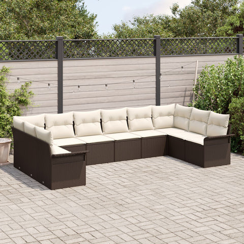 10 teiliges Garten Sofa Set mit Kissen Braunes Poly Rattan