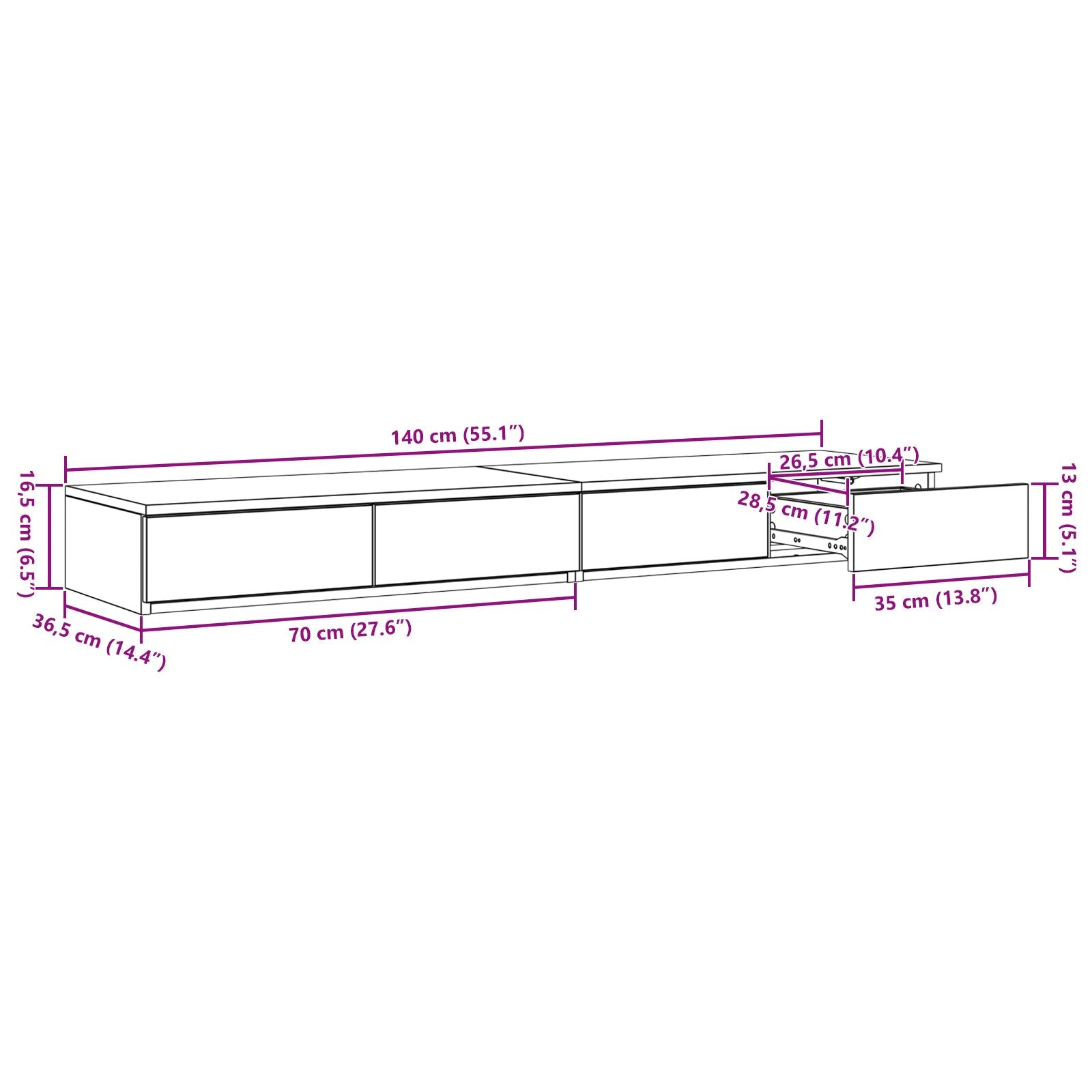Nachttisch Sonoma Eiche Holzwerkstoff 140 x 36,5 x 16,5 cm