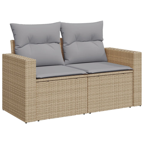 10-teilige Garten Sofa Set mit Kissen Beige Poly Rattan Akazie, 3-teilige Garten Essgruppe mit Kissen Beige Poly Rattan Akazie
