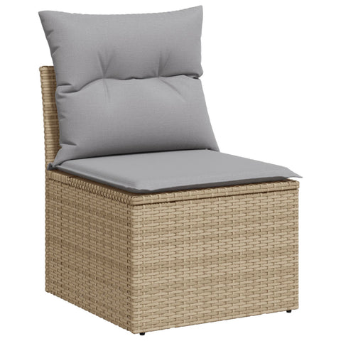 10-teiliges Garten Sofa Set mit Kissen Beige Poly Rattan