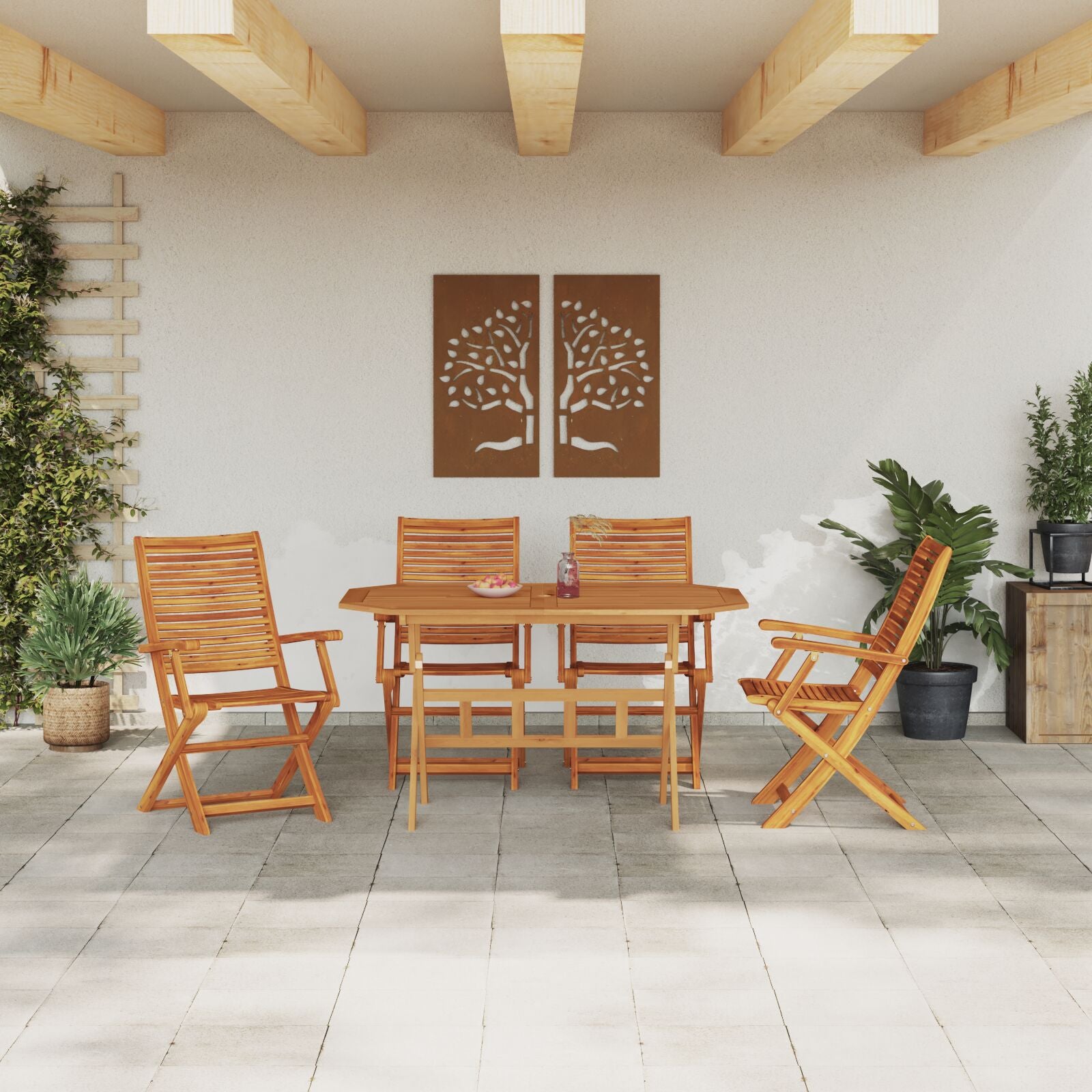5-teiliges Garten-Diningset aus solidem Akazienholz