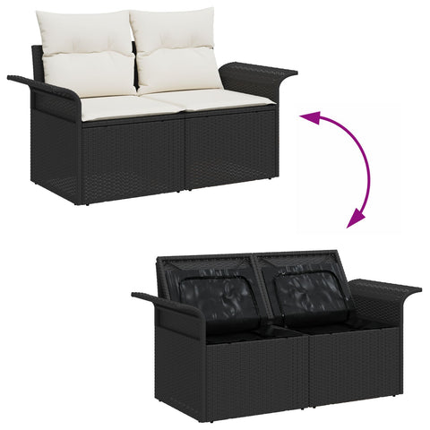 2-Sitzer Gartenbank mit Stauraum und Kissen Schwarz Poly Rattan