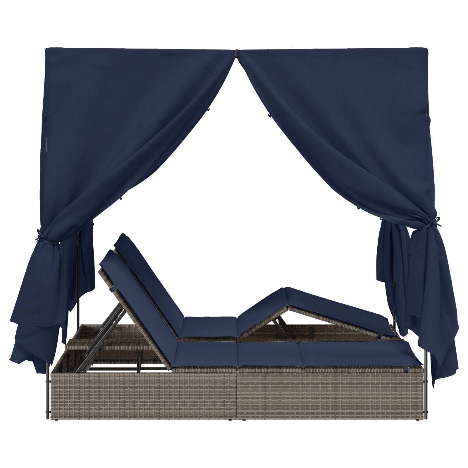 Doppelliege Set aus 2 Grau und Marineblau Rattan Groß