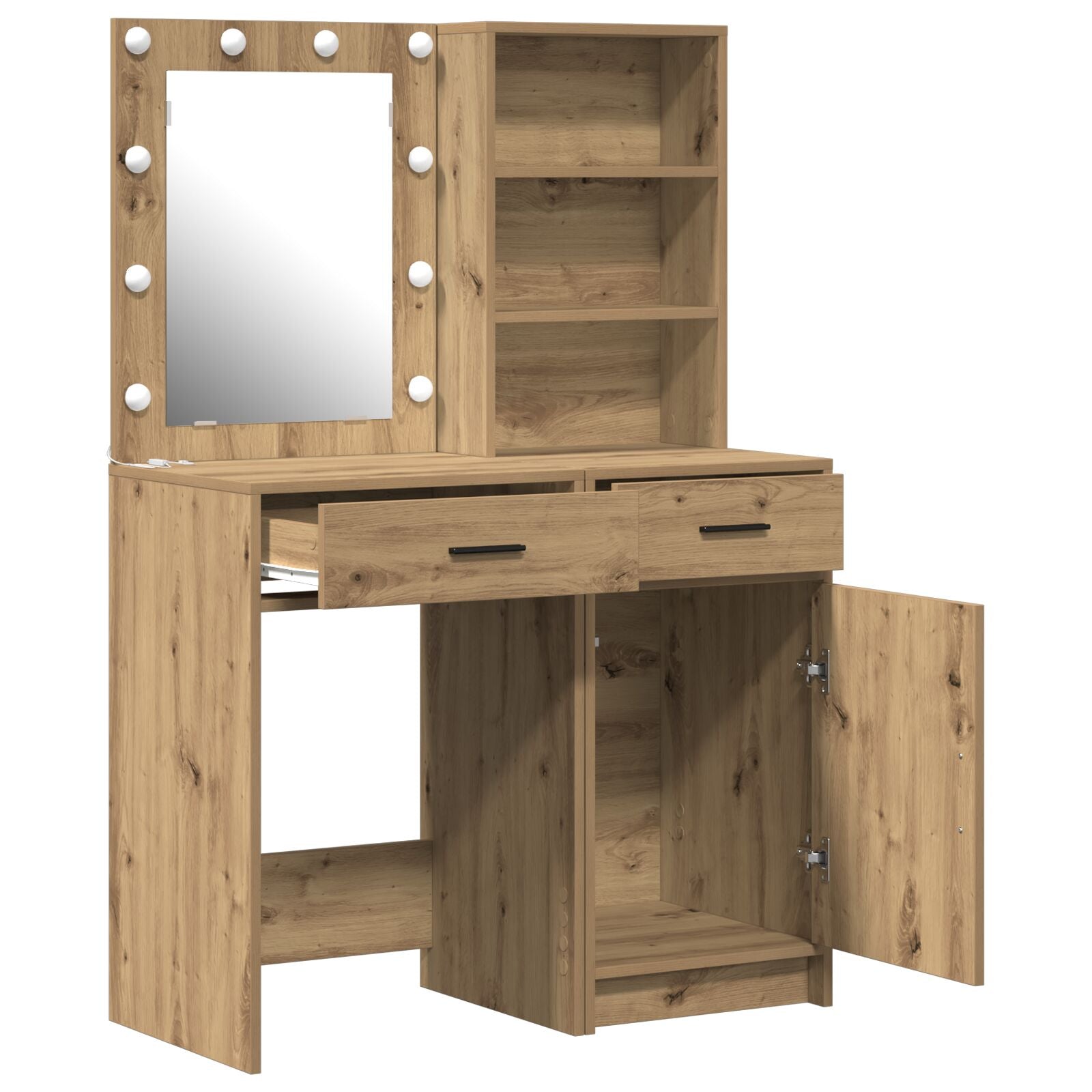 2-tlg. Schminktisch-Set mit LED-Leuchten Artisan Eiche