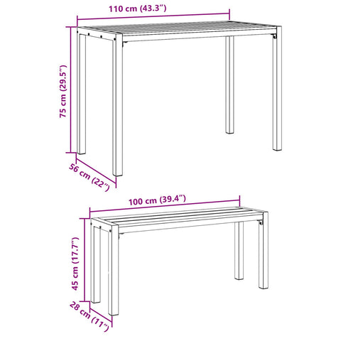 3-teiliges Garten-Esszimmer-Set aus Stahl und WPC Braun