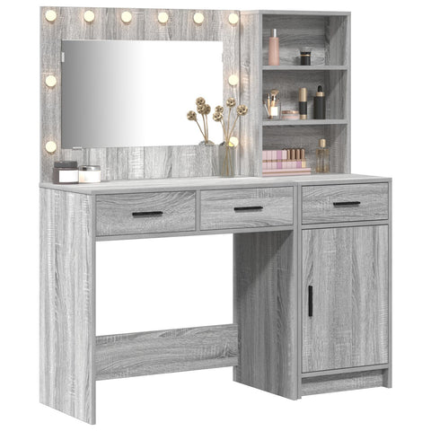 2-tlg. Schminktisch-Set mit LED-Leuchten Grau Sonoma
