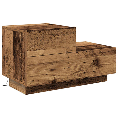 Nachttisch mit LED-Lichtern Altholz 70 x 36 x 40,5 cm