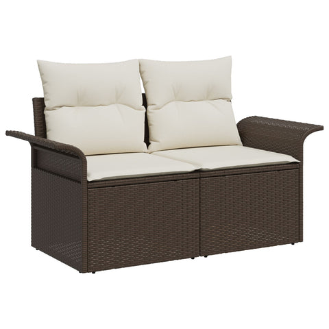 10 teiliges Garten Sofa Set mit Kissen Braunes Poly Rattan