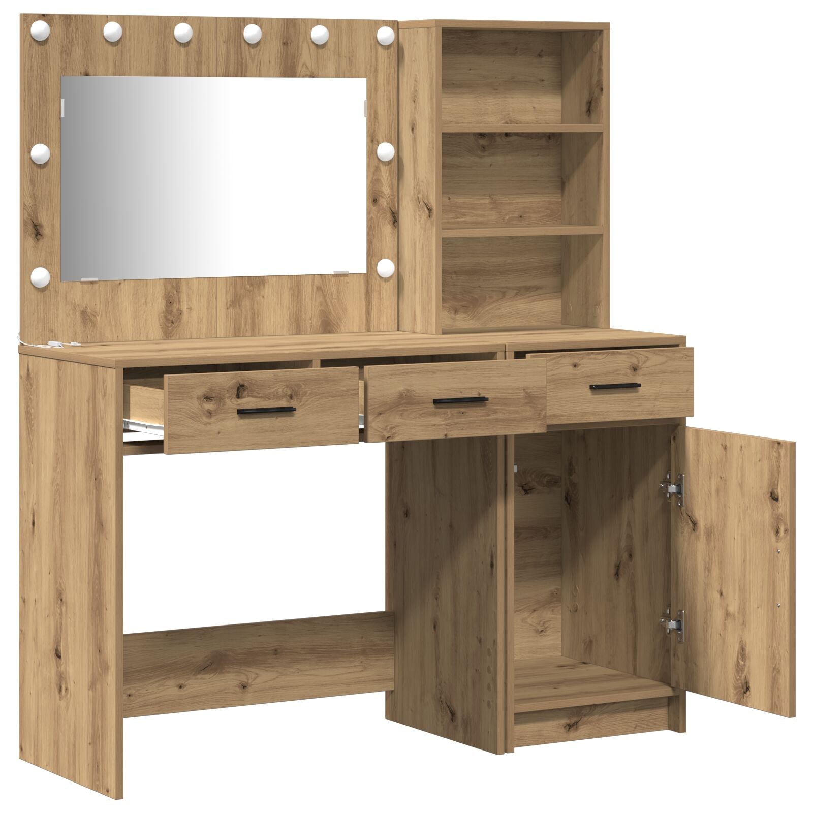 2-tlg. Schminktisch-Set mit LED-Leuchten Artisan Eiche