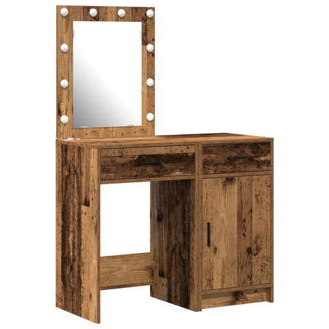 2-tlg. Schminktisch-Set mit LED-Leuchten Altholz-Optik