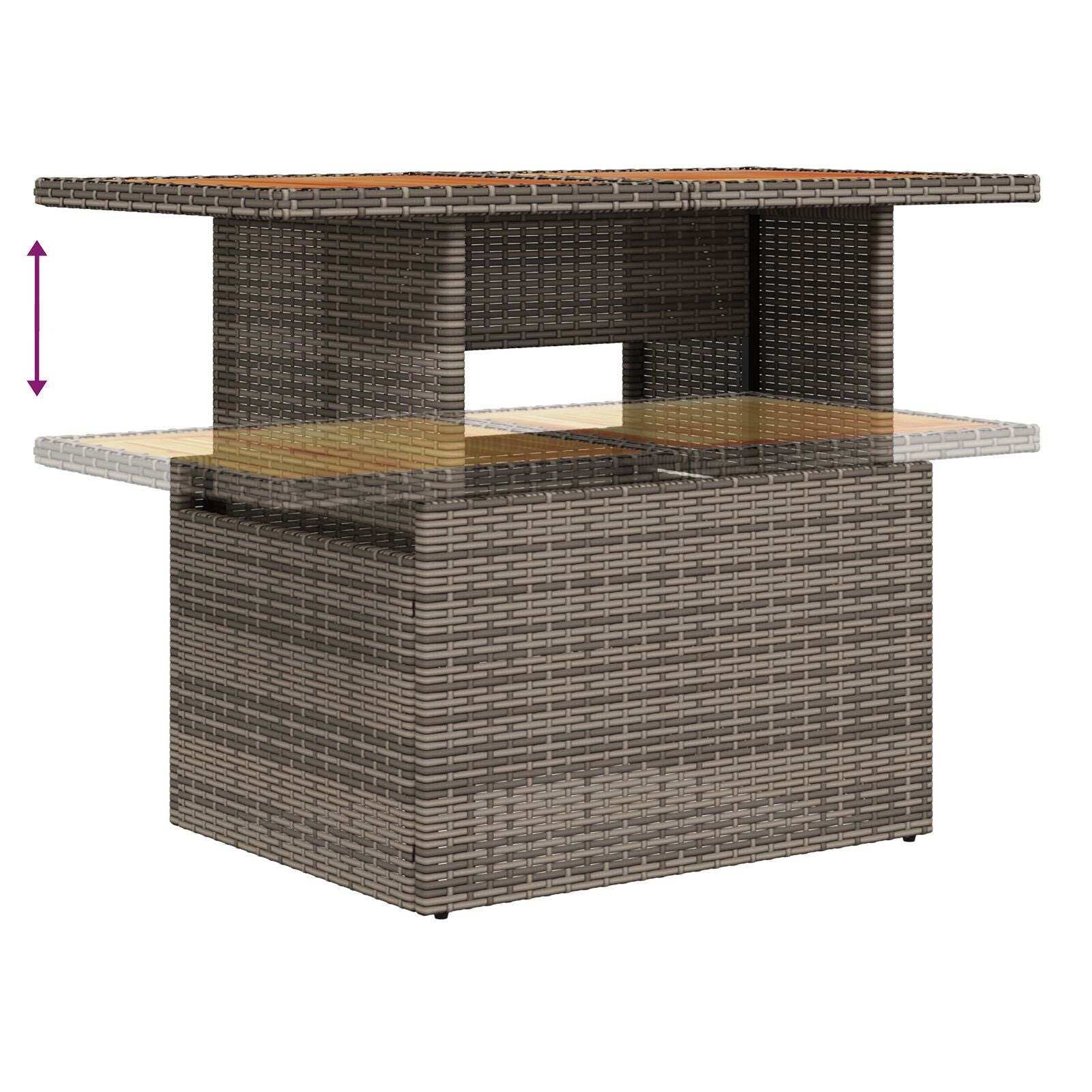 10-teiliges Garten Esstisch Set mit Kissen Grau Poly Rattan Akazie
