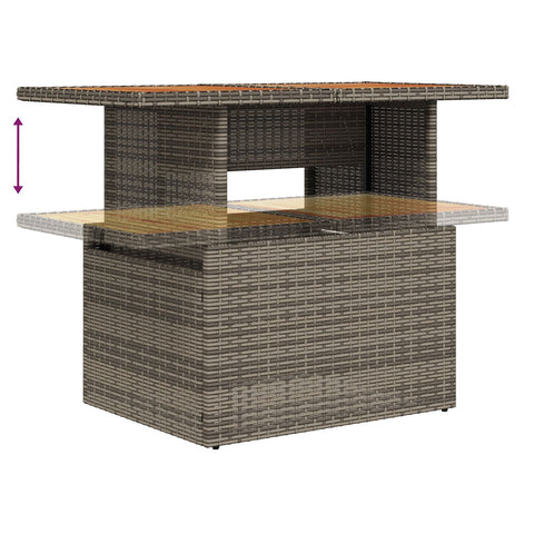 10-teiliges Garten Esstisch Set mit Kissen Grau Poly Rattan Akazie