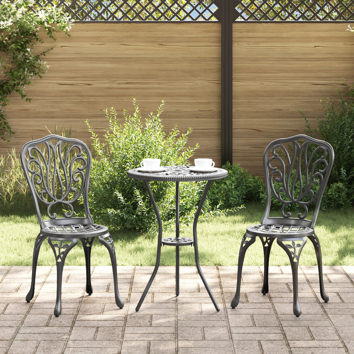 3-teiliges Garten-Bistro-Set Schwarz Gusseisen