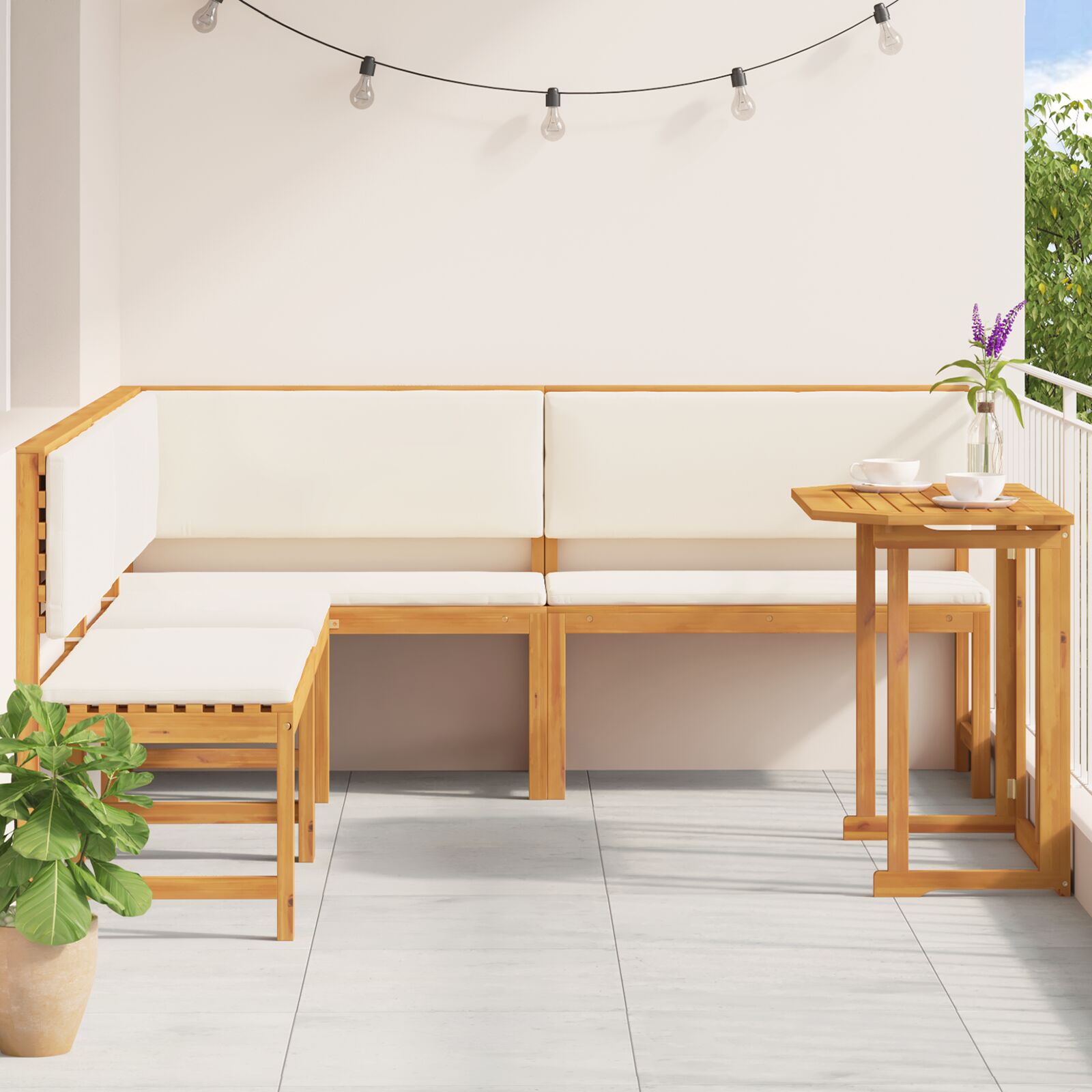 4-teiliges Garten-Essbereich-Set mit Kissen aus massivem Akazienholz