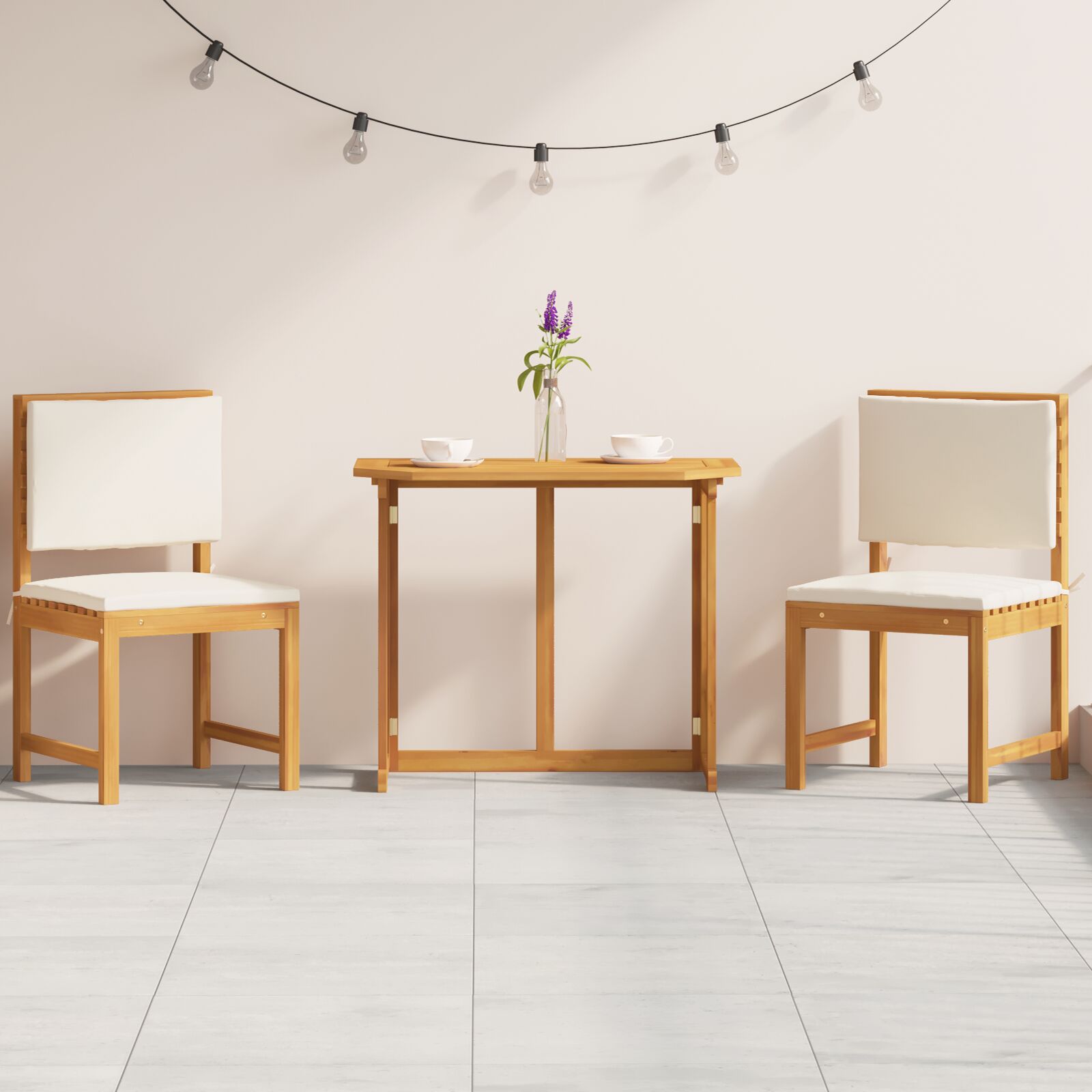 3-teiliges Garten-Bistro-Set mit Kissen aus massiven Akazienholz