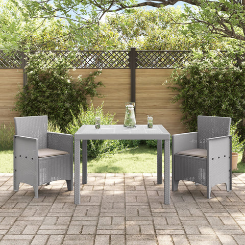 3-teilige Garten Essgruppe mit Kissen Helles Grau Poly-Rattan