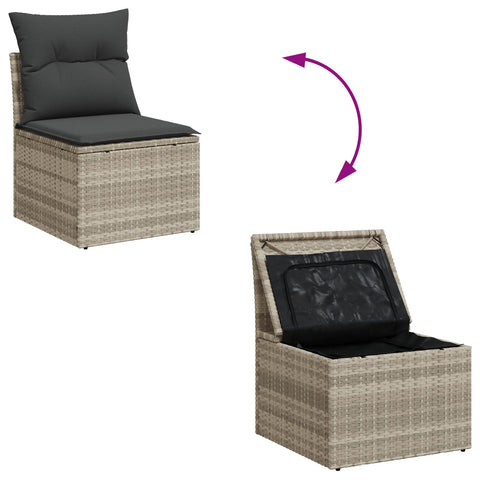 10-teiliges Garten Essgruppe mit Kissen Grau Poly Rattan