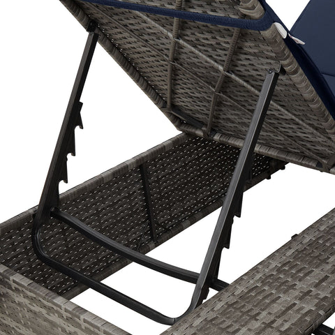 Doppelliege Set aus 2 Grau und Marineblau Rattan Groß
