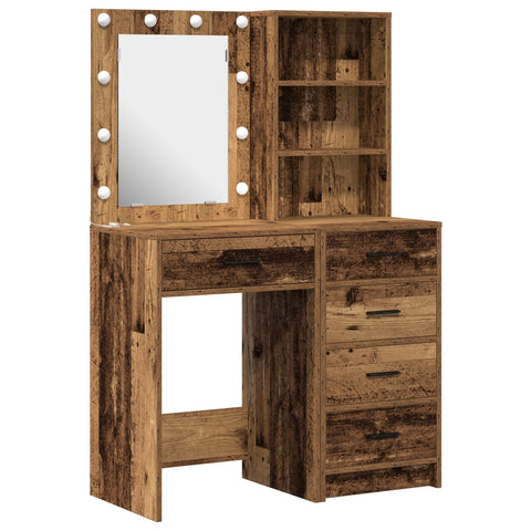 2-tlg. Schminktisch-Set mit LED-Leuchten Altholz Holzwerkstoff