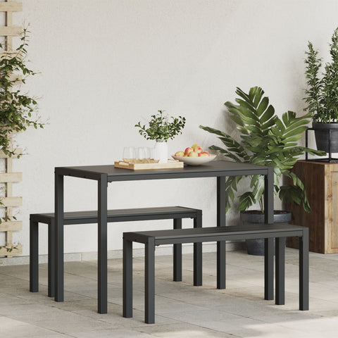 3-teiliges Garten-Esszimmer-Set aus Stahl und WPC in Schwarz