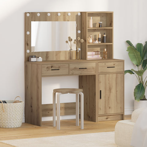 2-tlg. Schminktisch-Set mit LED-Leuchten Artisan Eiche