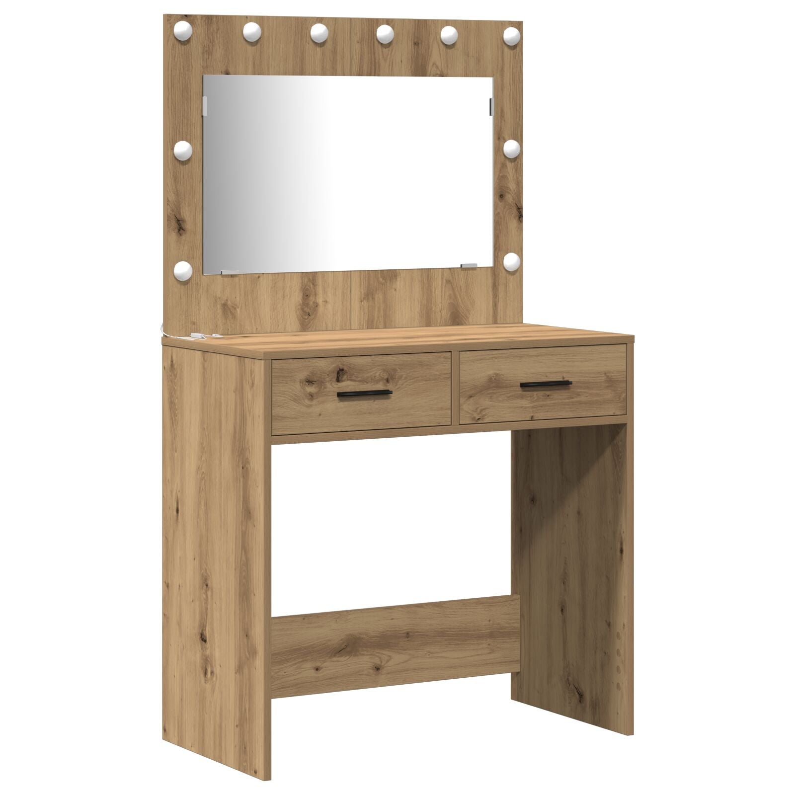 2-teiliges Frisiertisch-Set mit LED aus Artisan Eichenholz