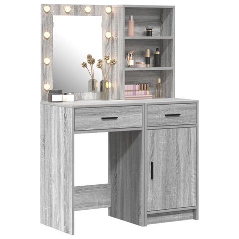 2-tlg. Schminktisch-Set mit LED-Leuchten Grau Sonoma