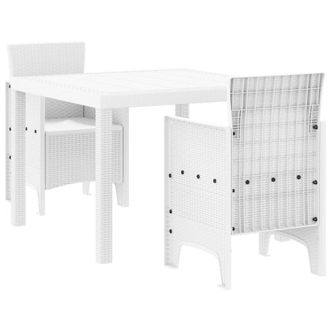 3-teiliges Garten Esstisch Set Weiß Poly Rattan