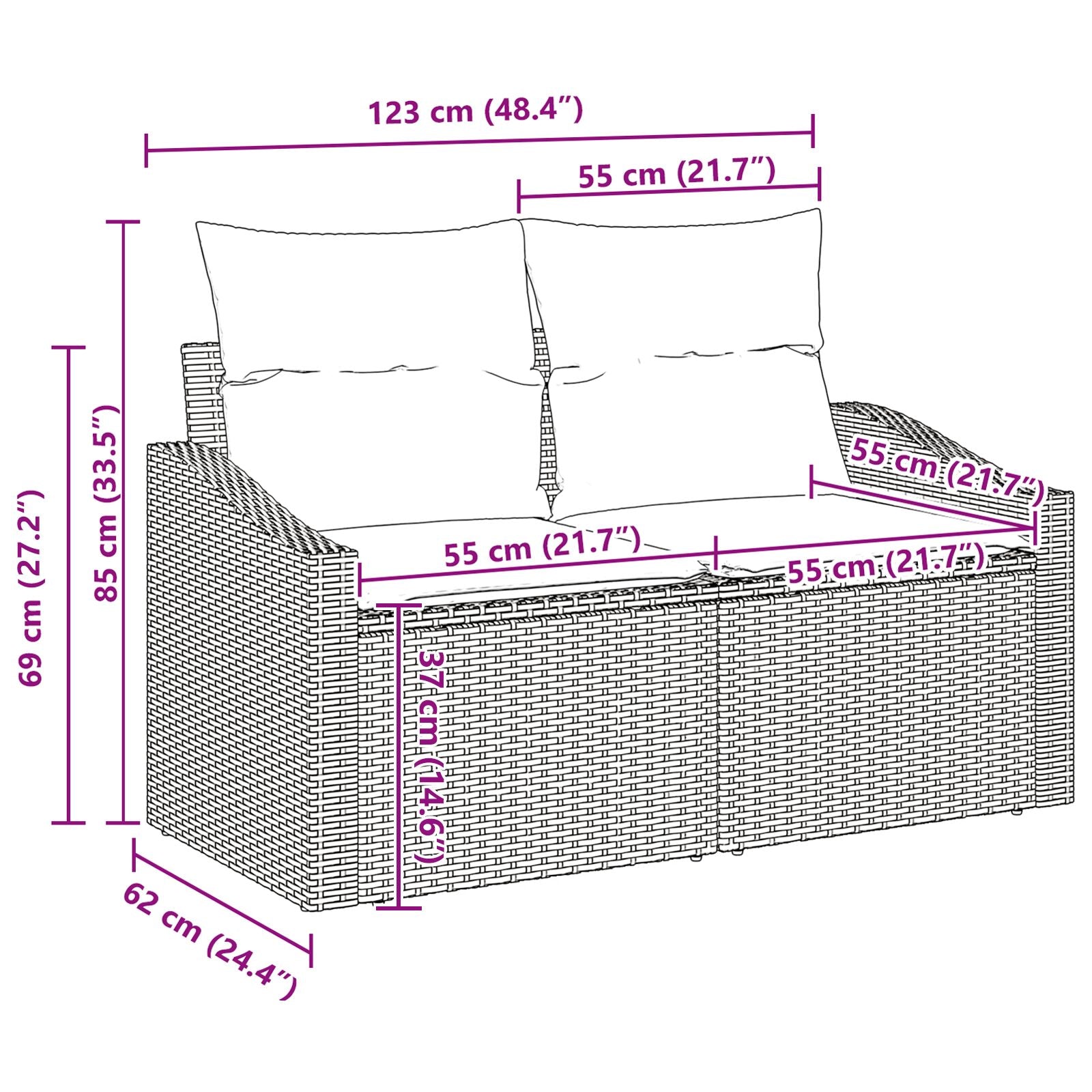 10-teiliges Garten Sofa Set mit Kissen Beige Poly Rattan