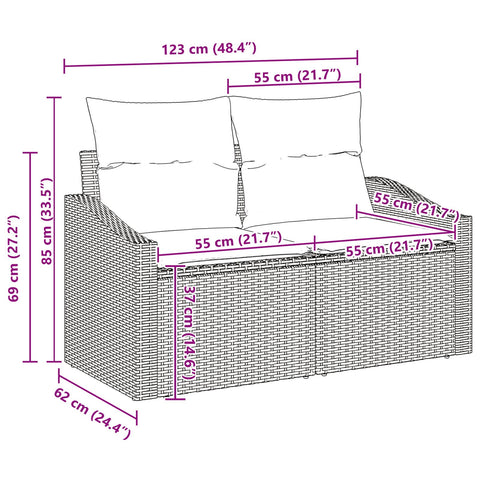 10-teiliges Garten Sofa Set mit Kissen Beige Poly Rattan