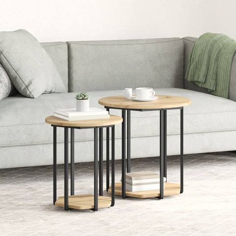 Beistelltisch 2er Set Artisan Eiche, Holz und Metall
