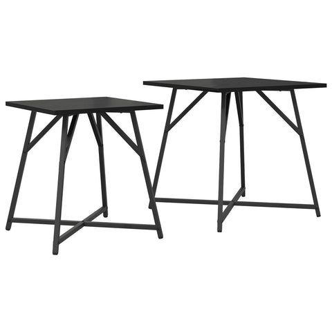 Beistelltisch 2er Set Schwarz Eichenholz, bearbeitetes Holz und Metall