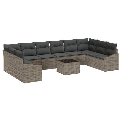 10-teiliges Garten Essset mit Kissen schwarzes Poly Rattan