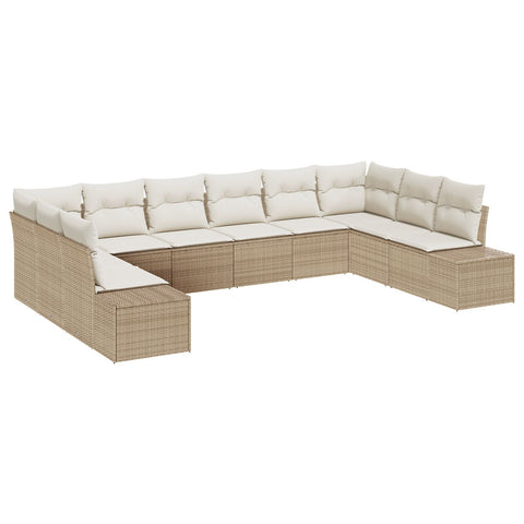 10-teiliges Garten Sofa Set mit Kissen Beige Poly Rattan