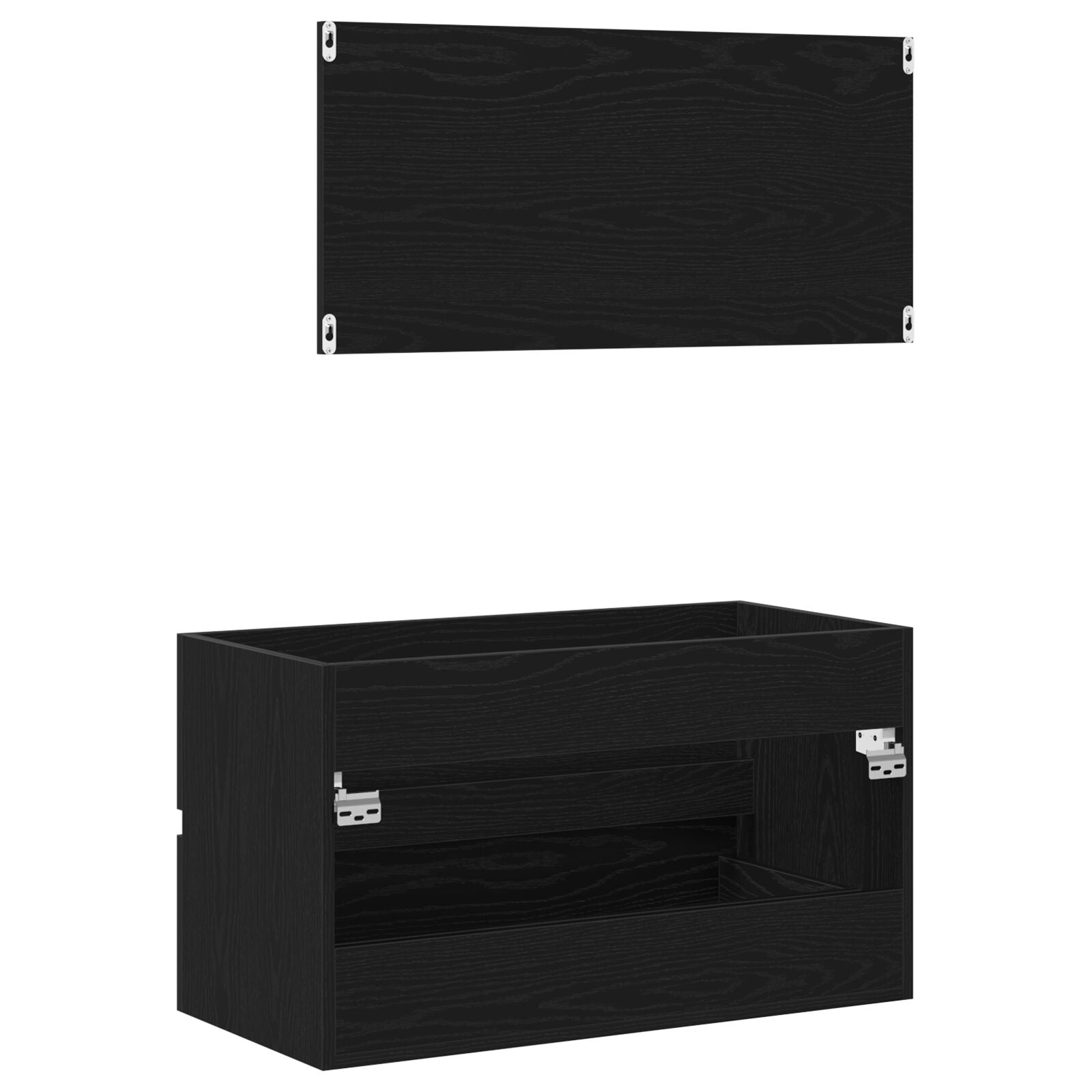 2-teiliges Badezimmermöbelset Schwarz Eichenfurnier
