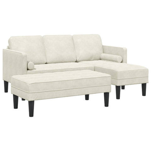 Garten-Sofa mit Bank und Kissen L-förmiger Creme-Samt, L-förmiges Sofa Creme 173x131x67 cm Samt, Bank Creme 113 cm Samt