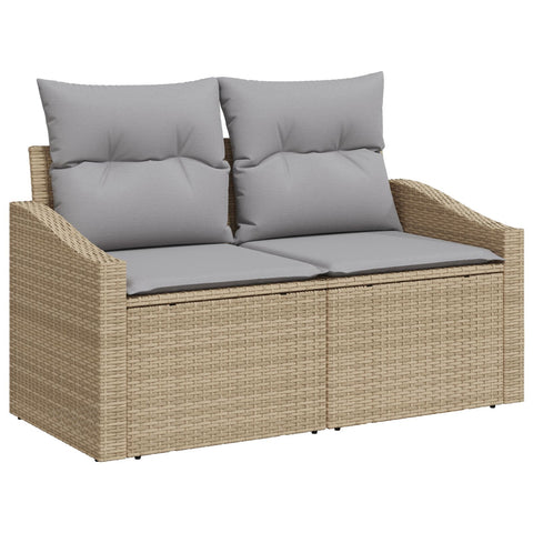 10-teiliges Garten Esszimmer Set mit Kissen Beige Poly Rattan Akazie